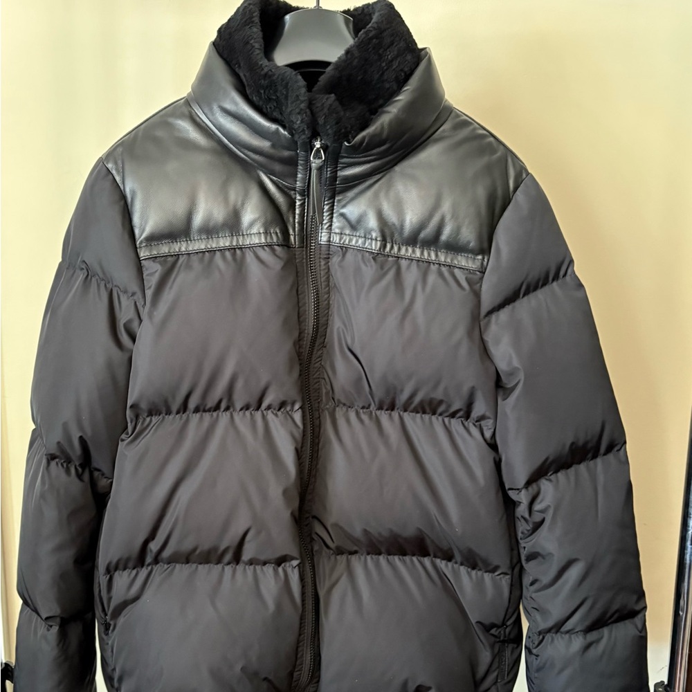 Coach Woman’s Puffer Down Jacket with Leather Trim